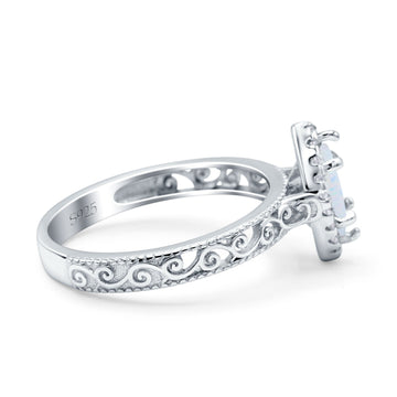 Halo Art Deco Bridal Wedding Engagement Ring Marquise Lab Created White Opal 925 Sterling Silver